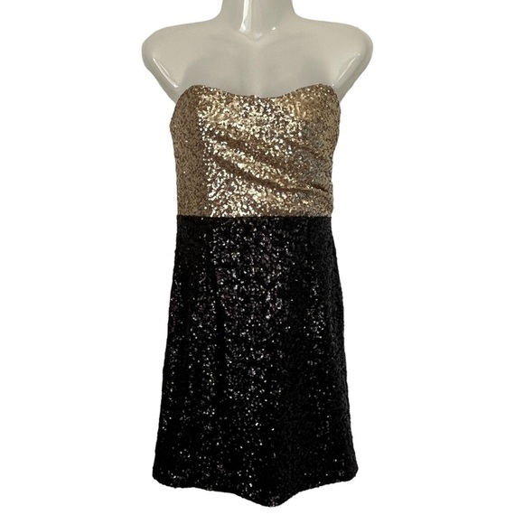 C. Luce Sequined Strapless Gold & Black Dress Size Medium - Picture 1 of 16